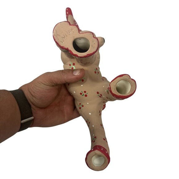 Set Of 6 Handcrafted Ceramic Reindeer Figurines Red Antlers & Floral Vintage - Picture 5 of 16